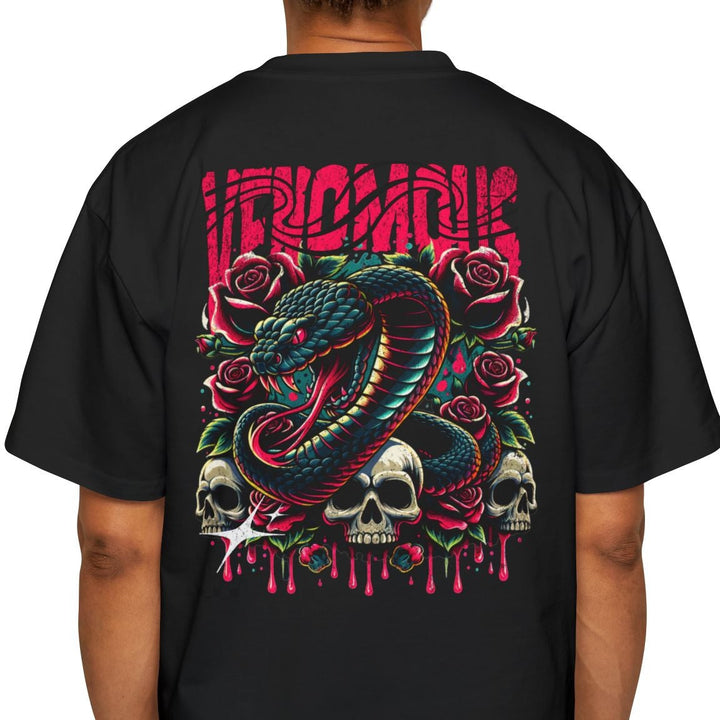 Men's Heavy Oversized Tee - Bold Snake & Rose Graphic T-Shirt