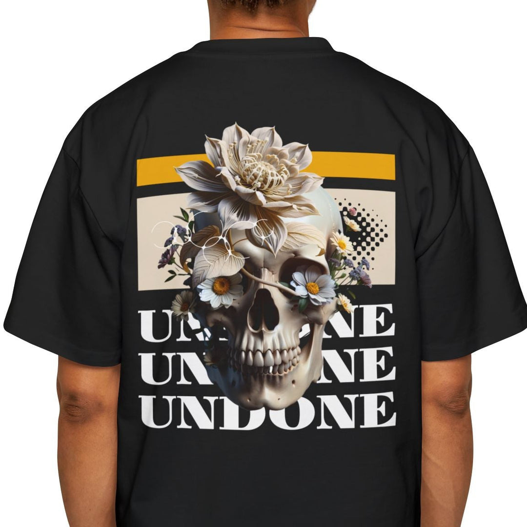 Men's Heavy Oversized Tee - Skull and Floral Design, Casual Streetwear