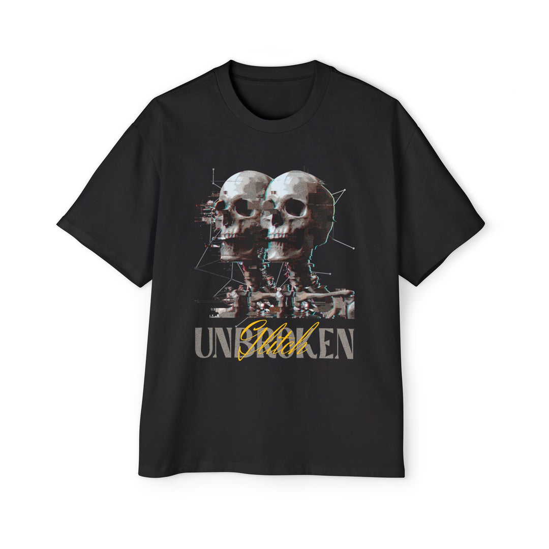 Men's Heavy Oversized Tee - Unbroken Skull Graphic T-Shirt for Streetwear Aficionados