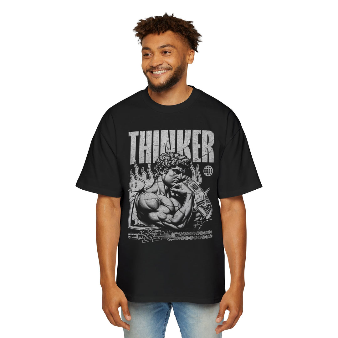 Men's Heavy Oversized Tee - 'Thinker' Graphic Tee for Stylish Comfort