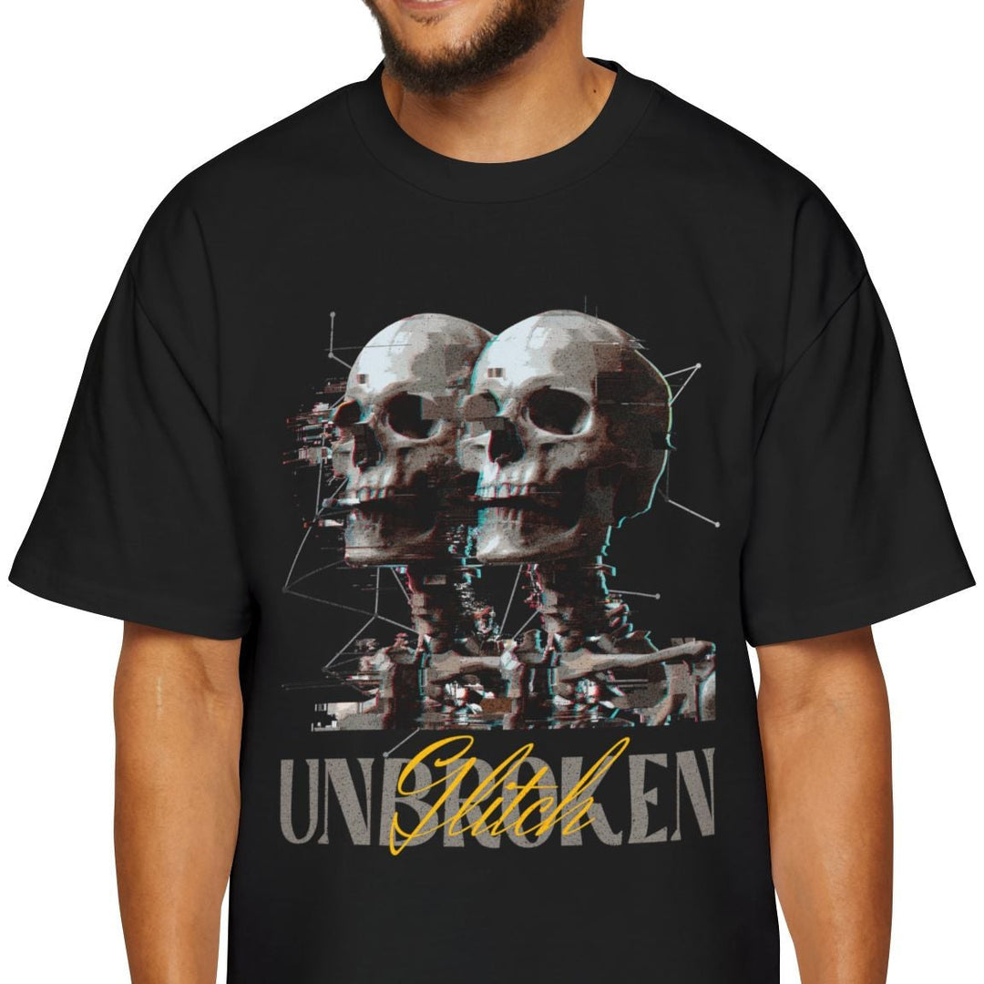 Men's Heavy Oversized Tee - Unbroken Skull Graphic T-Shirt for Streetwear Aficionados