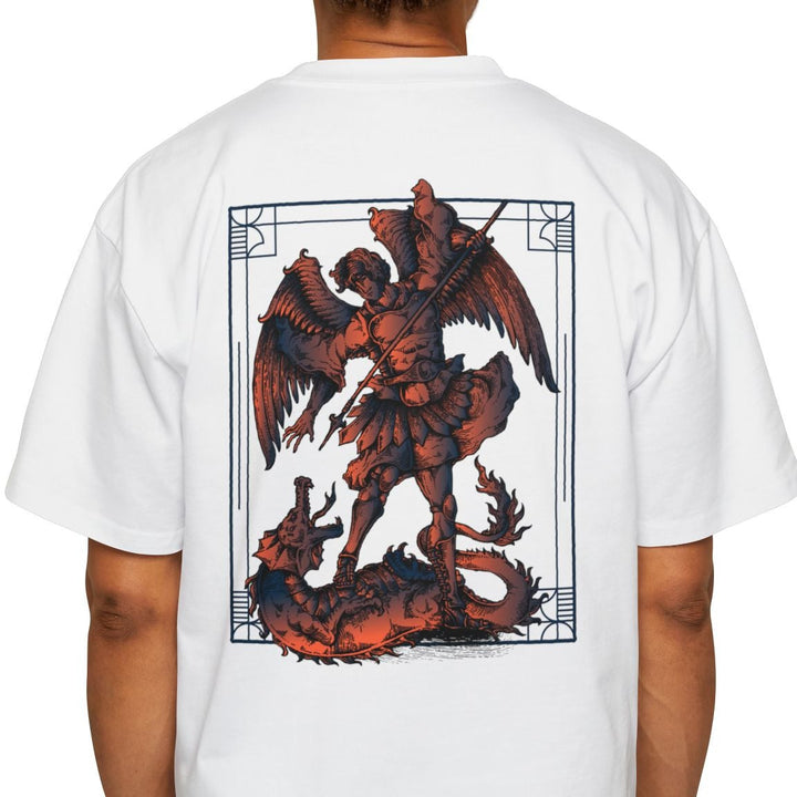 Men's Heavy Oversized Tee - Bold Dragon & Warrior Design