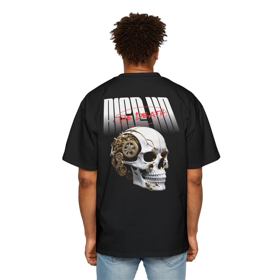 Men's Heavy Oversized Tee - 'Ride or Die' Skull Graphic T-Shirt