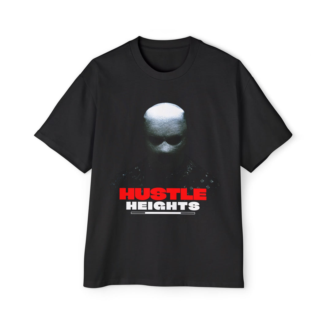Hustle Heights Men's Oversized Tee - Black Graphic T-Shirt for Streetwear Enthusiasts