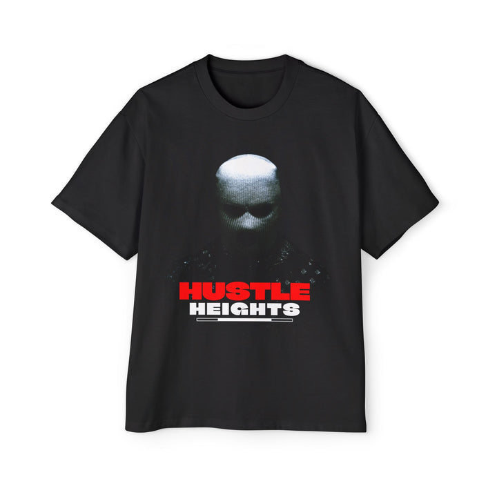 Hustle Heights Men's Oversized Tee - Black Graphic T-Shirt for Streetwear Enthusiasts