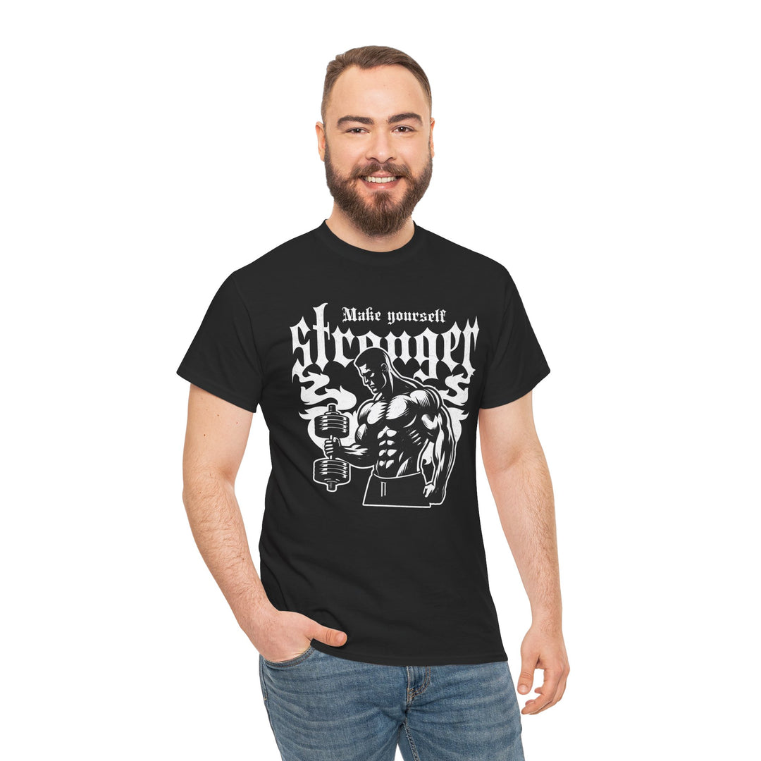 Muscle Motivation Unisex Heavy Cotton Tee - 'Make Yourself Stronger' Gym Shirt