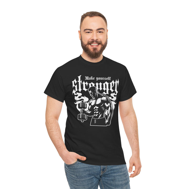 Muscle Motivation Unisex Heavy Cotton Tee - 'Make Yourself Stronger' Gym Shirt