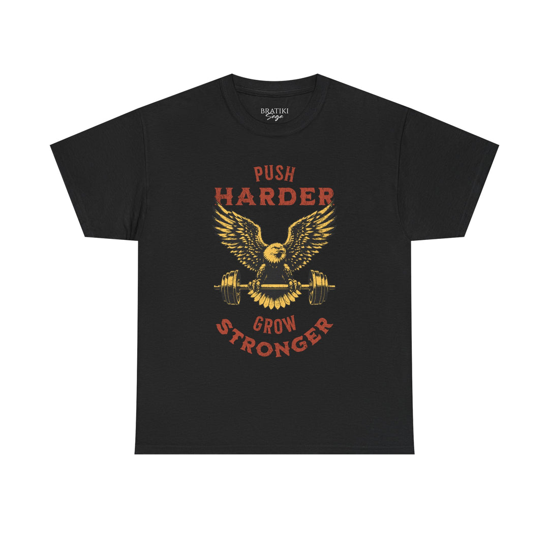 Fitness Motivation Unisex Heavy Cotton Tee - 'Push Harder Grow Stronger' Graphic Shirt