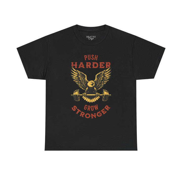 Fitness Motivation Unisex Heavy Cotton Tee - 'Push Harder Grow Stronger' Graphic Shirt