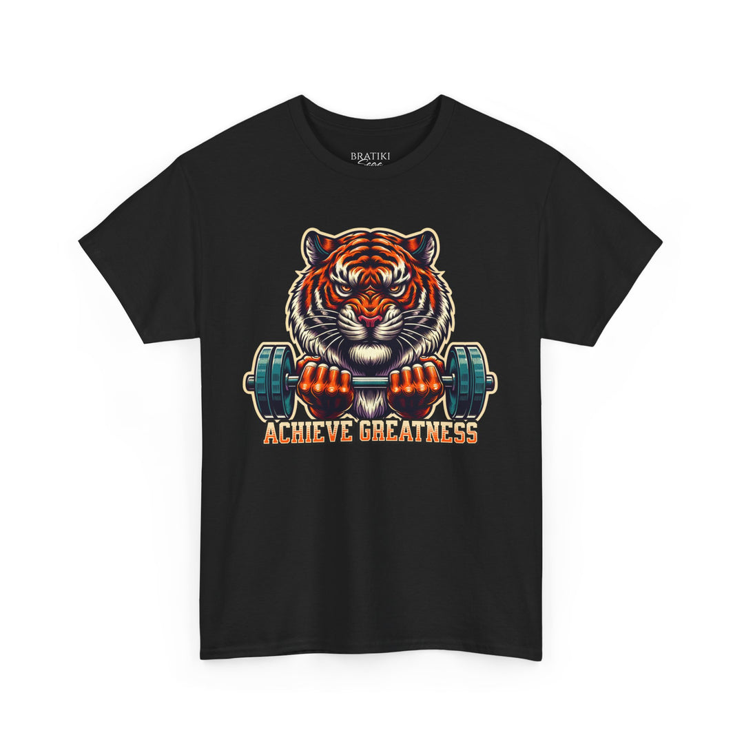 Achieve Greatness Tiger Graphic Tee - Unisex Heavy Cotton T-Shirt for Fitness Lovers