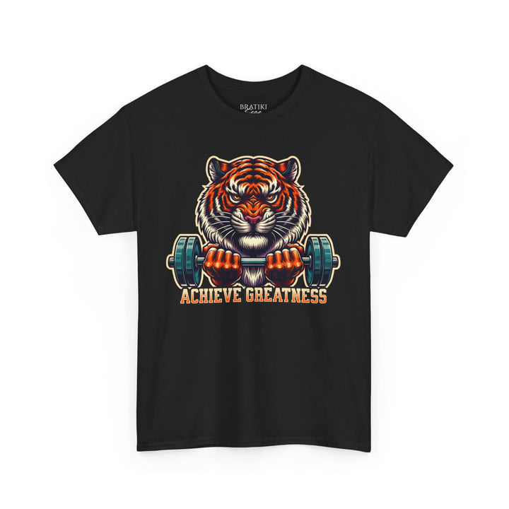 Achieve Greatness Tiger Graphic Tee - Unisex Heavy Cotton T-Shirt for Fitness Lovers