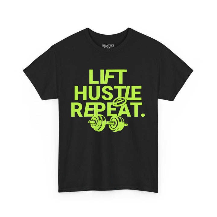 Lift Hustle Repeat Unisex Heavy Cotton Tee for Gym Enthusiasts