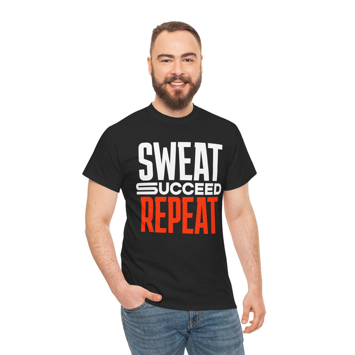 Motivational Unisex Heavy Cotton Tee - 'SWEAT SUCCEED REPEAT'