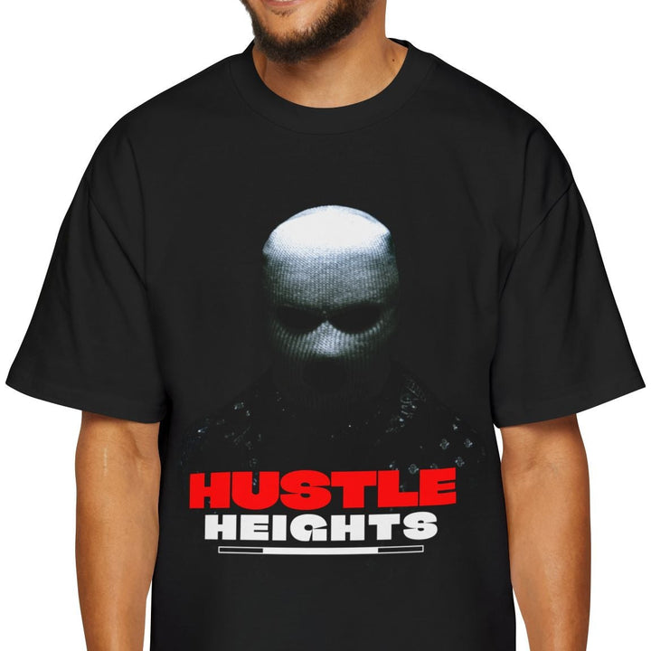 Hustle Heights Men's Oversized Tee - Black Graphic T-Shirt for Streetwear Enthusiasts