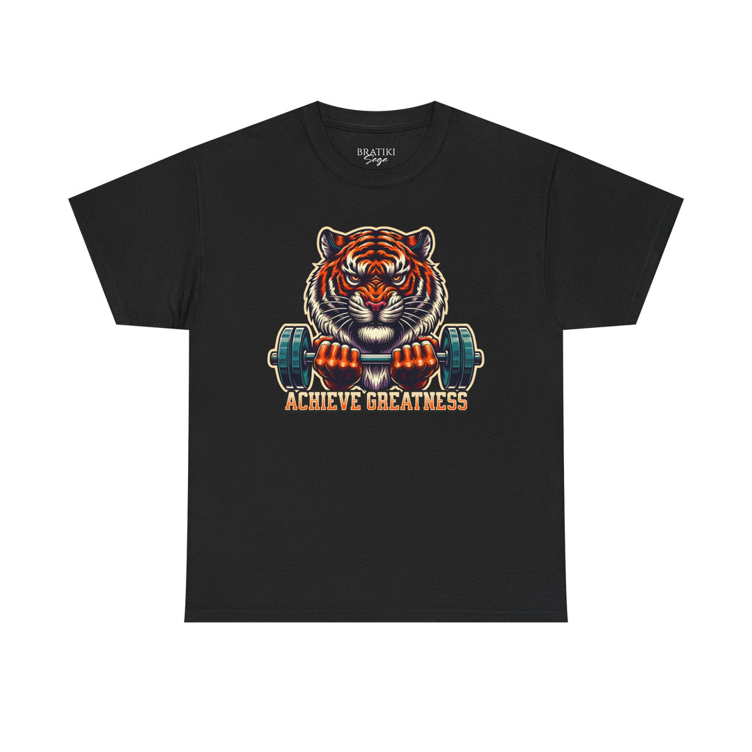 Achieve Greatness Tiger Graphic Tee - Unisex Heavy Cotton T-Shirt for Fitness Lovers