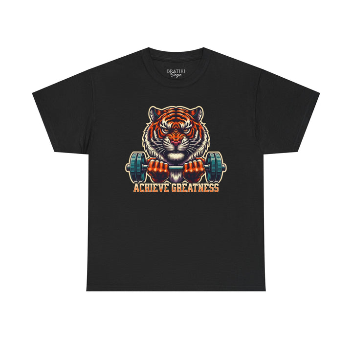 Achieve Greatness Tiger Graphic Tee - Unisex Heavy Cotton T-Shirt for Fitness Lovers