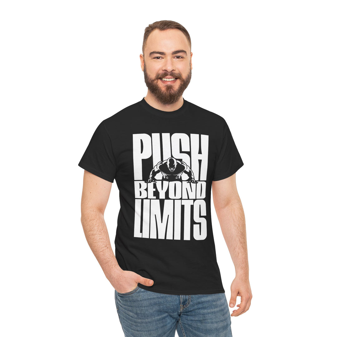 Unisex Heavy Cotton Tee - 'Push Beyond Limits' Motivational Shirt for Fitness Enthusiasts