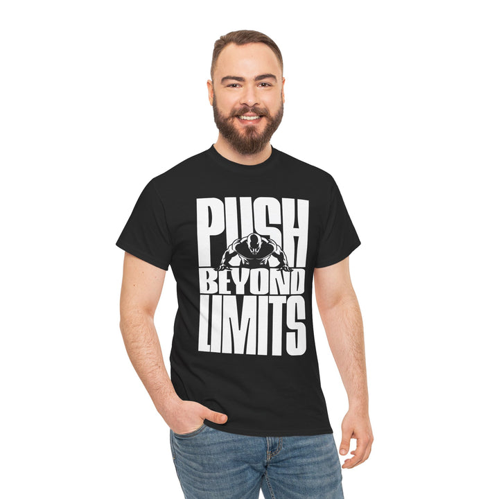 Unisex Heavy Cotton Tee - 'Push Beyond Limits' Motivational Shirt for Fitness Enthusiasts