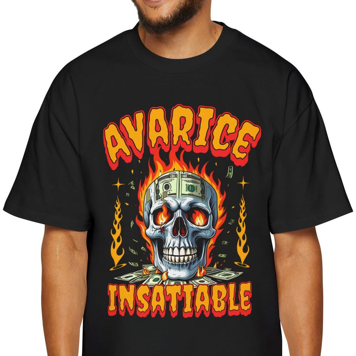 Men's Heavy Oversized Tee - 'Avarice Insatiable' Skull Graphic T-Shirt