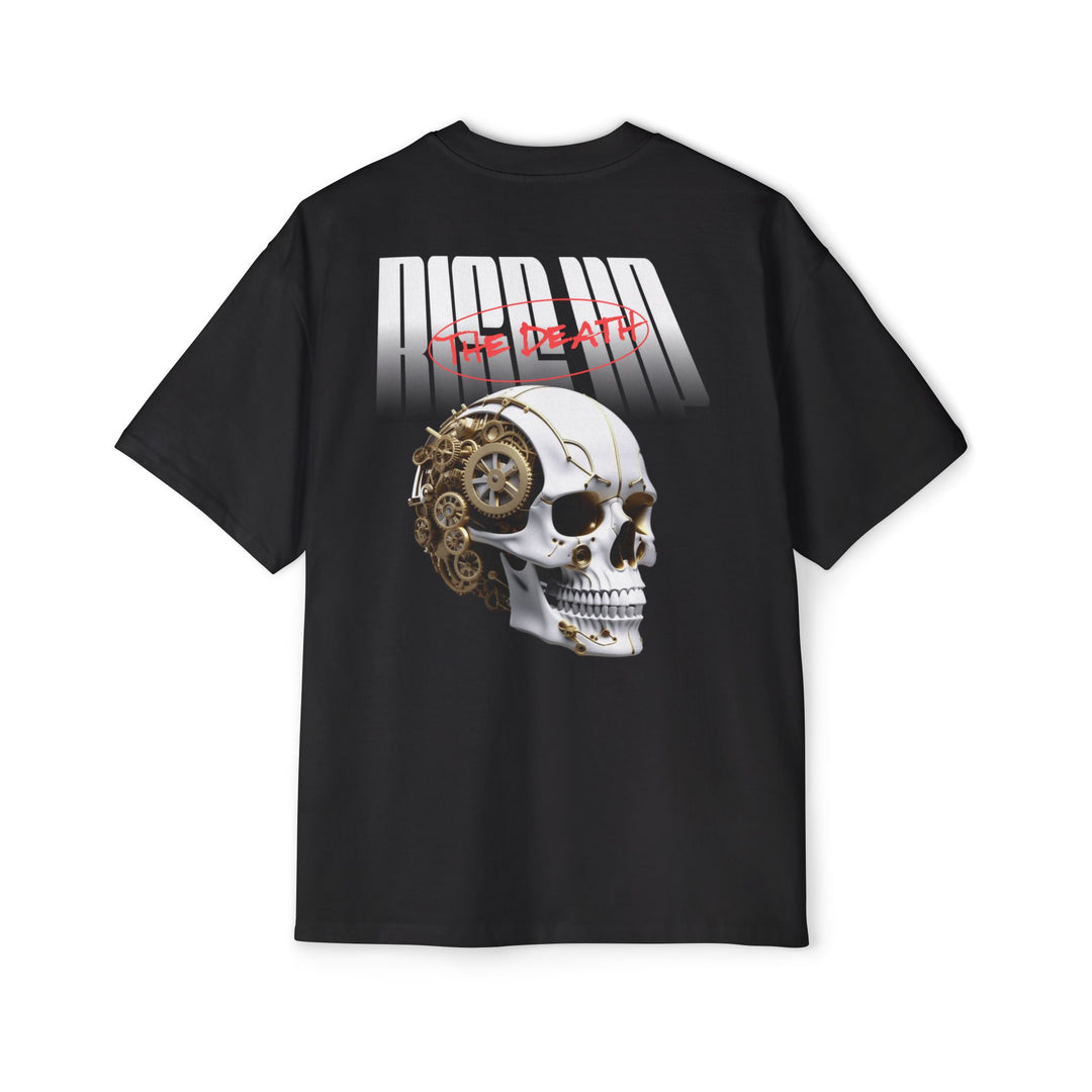 Men's Heavy Oversized Tee - 'Ride or Die' Skull Graphic T-Shirt
