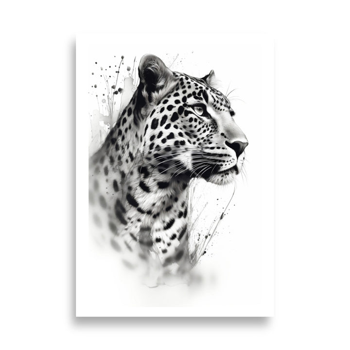 White and Black Monochrome Jaguar Portrait Poster