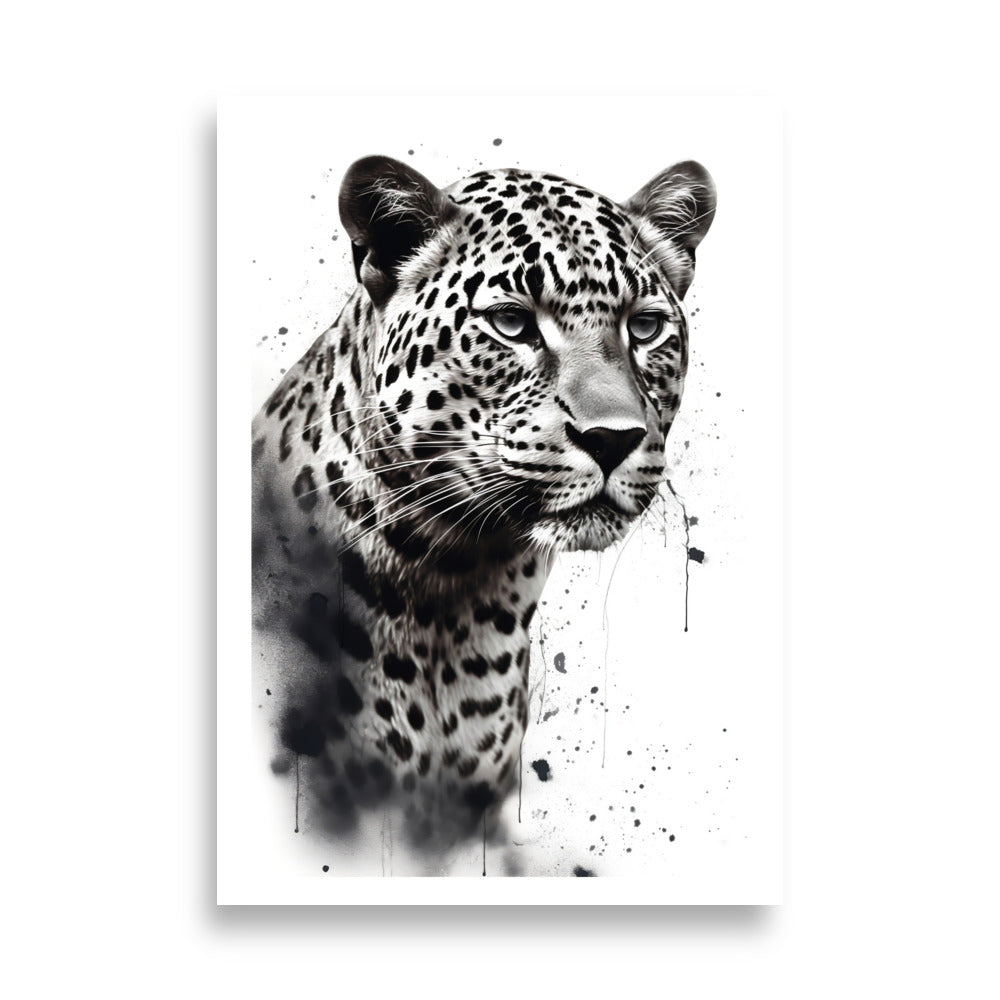 Black and White Intense Jaguar Gaze Poster