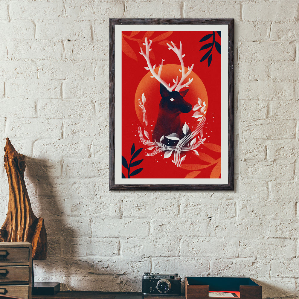 Majestic Deer Red Poster